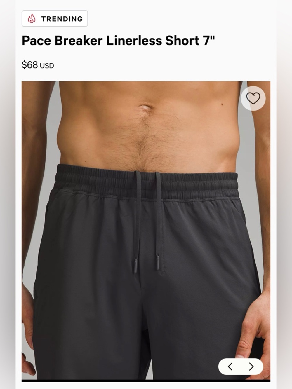lululemon athletica Men’s Pace Breaker Linerless Shorts — Charcoal/Black EUC